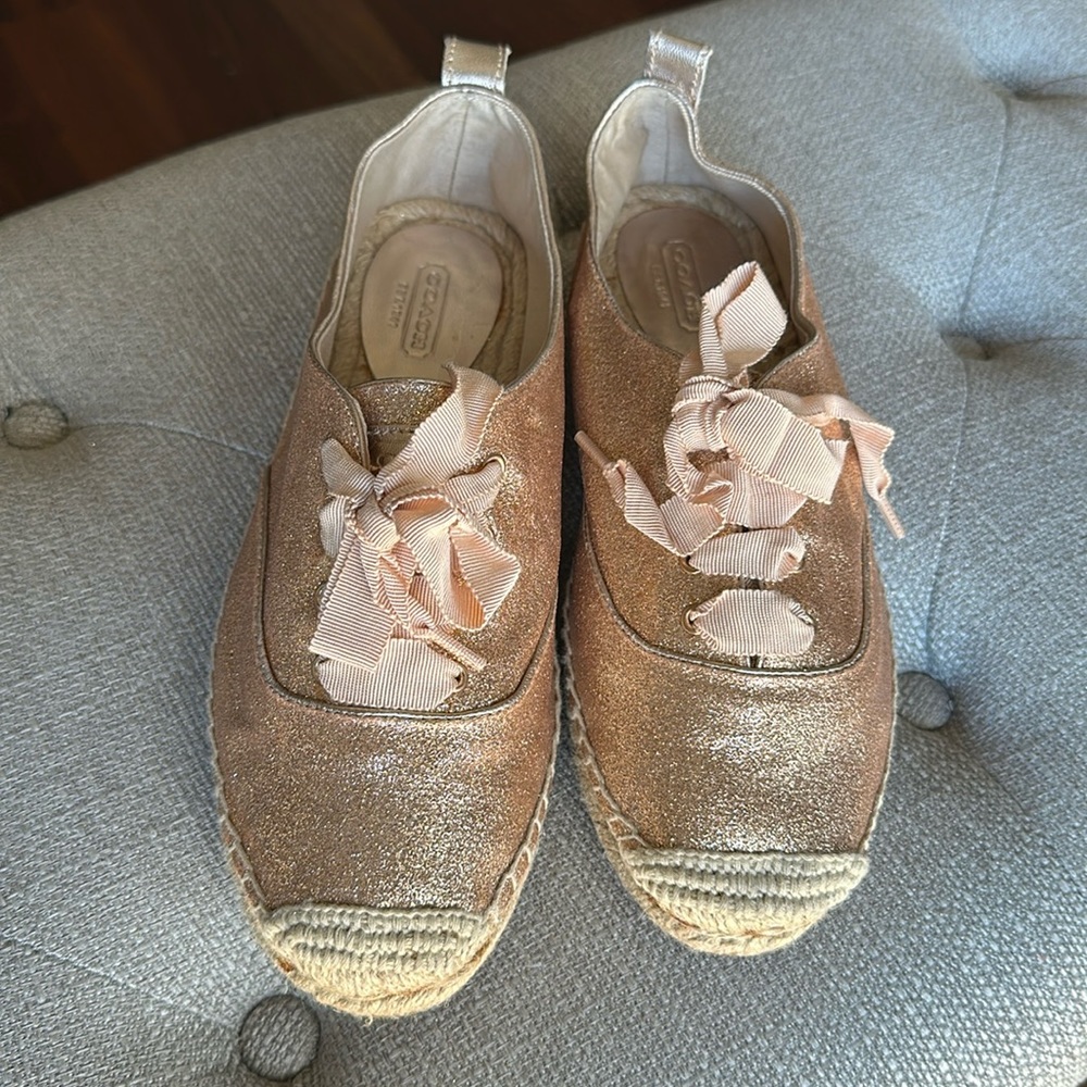 Coach Ramira Women's Rose Gold Glitter Espadrille Flat